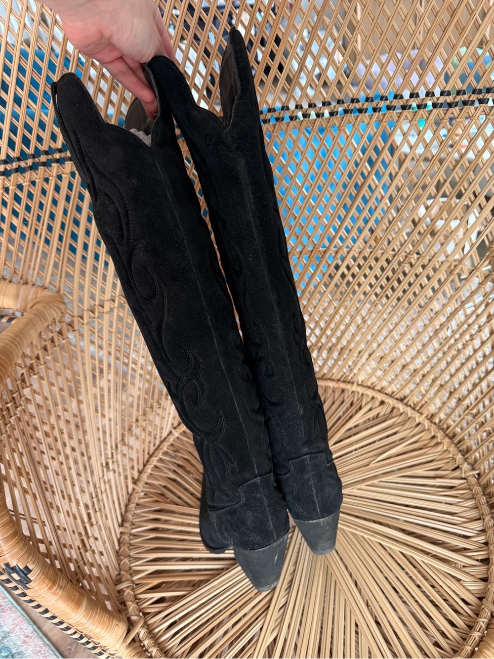 Free People Black Over-the-Knee Suede Western Boots - Picture 4 of 5